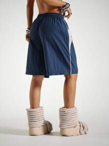 StreetHx Women's Letter Graphic Drawstring Waist Contrast Color Casual Shorts - Royal Blue - View 2