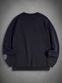 EURMUSE Men Cottonline Letter Printed Crew Neck Regular Sweatshirt - Black - View 3