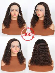 Chocolate Brown Deep Water Wave Lace Front Wig 11*4*0.5 Side Part Transparent Brazilian Virgin Human Hair Curly Bob Style 150% Density Elegant Look For Women - S4 - View 3