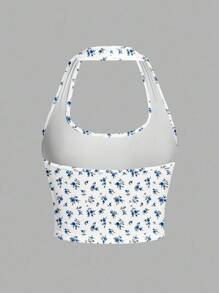 Muchica 女士休闲紧身吊带背心，碎花图案，适合夏季外出穿着