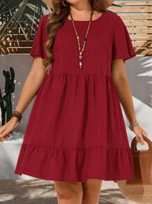 EMERY ROSE 大码度假休闲纯色短袖连衣裙，女士夏季服装，女士复活节连衣裙，波西米亚风，狂欢装，复活节曲线装，乡村音乐会装 - 紅色 - 查看 7