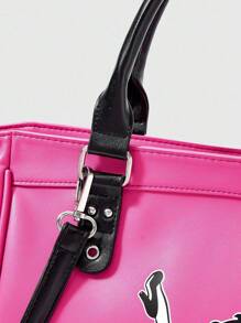 Betty Boop | ROMWE 女士卡通人物图案粉色摩托车包健身通勤手提包软皮旅行包镂空性感包 - 玫紅色 - 查看 4