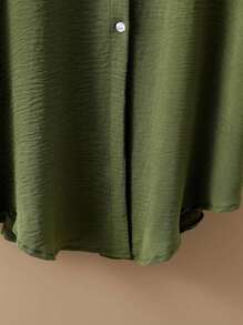 LanaWest Women's Pleated Drop Shoulder Button-Up Long Shirt Fall Cloth For Women - Dark Green - View 4