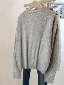 SHEIN Clasi Áo len cardigan buộc cổ tròn thường ngày cho nữ - Xám - Xem 2