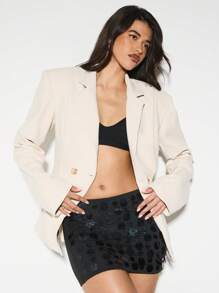 KIZN Women Oversized Blazer Single Button Professional Business Office Tailored Long Sleeve Cream Jacket - Apricot - View 1