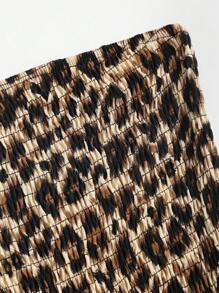 Sweetra Leopard Print Strapless Shirred Waist Ruffle Hem Dress - Apricot - View 4