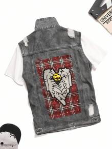 Manfinity EMRG 男士休闲破洞牛仔背心 - 灰色 - 查看 1