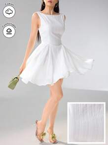 Heiryn Women's Summer Solid Color Round Neck Sleeveless Casual Short White Dress