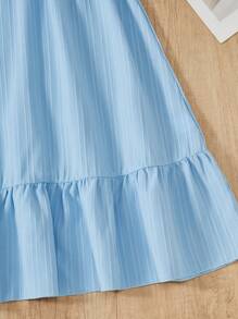 青少年优雅度假海边船领泡泡袖束腰连衣裙