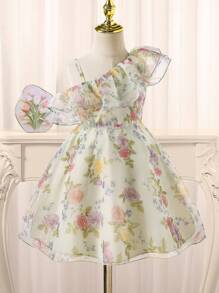SHEIN Glamorique Kids Young Girl Floral Printed Dress, Fashion Design For Summer, Suitable For Everyday, Party, Gatherings, Showing Girl's Cute & Lively Charm,Easter