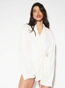 KIZN Blouse ample et élégante de style cache-cœur à manches longues, tenue professionnelle de bureau, Top de carrière. Tenue de soirée, porter pour les occasions spéciales en automne et en hiver - Blanc - Voir 5