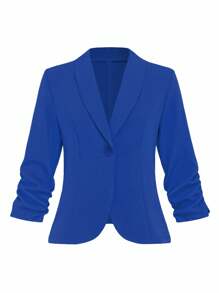 SHEIN Clasi 大码女士休闲纯色单扣夹克，适合通勤 - 寶藍色 - 查看 1