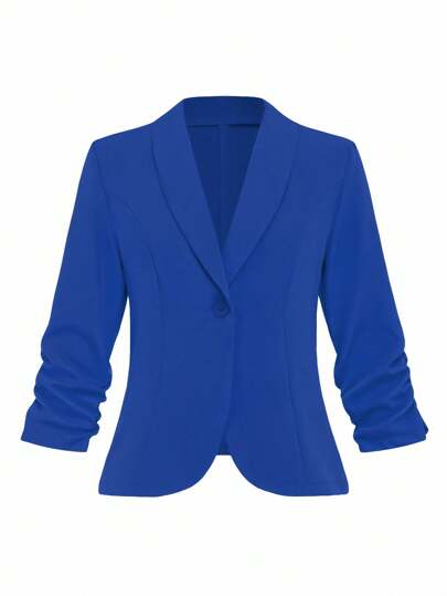 SHEIN Clasi Plus Size Women Casual Solid Color Single Button Jacket, Suitable For Commute Fall Cloth For Women Autumn