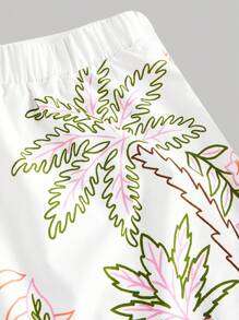SHEIN MOD Shorts de pierna ancha con dobladillo bordado de flores isla para tallas grandes