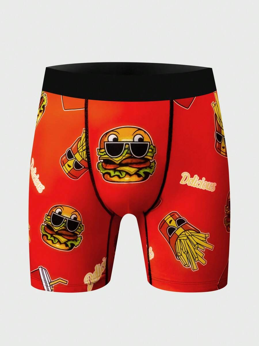 Notgurli Men's Creative Printed Soda, Fries, Burger Boxer Briefs - Red - View 1