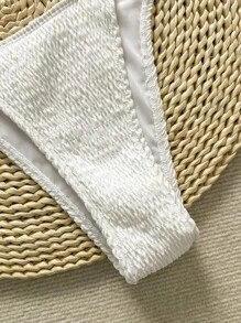 Bonvoyette 女士沙滩装优雅款式比基尼套装，纹理面料闪光亮片珍珠装饰性感比基尼套装 - 白色 - 查看 6