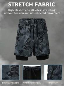 Gym Rark Pantalones cortos deportivos casuales de hombre con estampado de camuflaje y cordón en la cintura, pantalones de chándal de verano - Multicolor - Ver 1