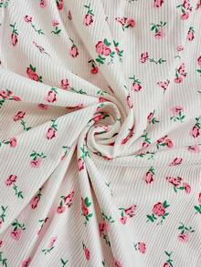 SHEIN 女童碎花蕾丝花边圆领短袖睡衣套装 - 白色 - 查看 4