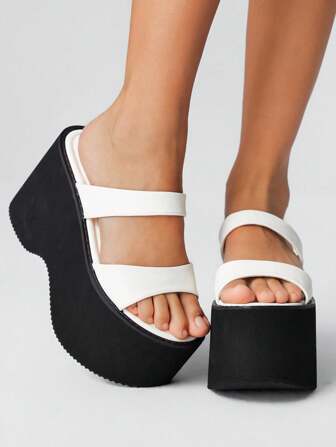 Grunge Punk Sandalias de tacón alto y plataforma gruesa casuales para mujer, sandalias de cuña de verano con doble tira, de estilo deslizante