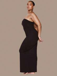 MUSERA Plus Size Fitted Strapless Maxi Dress Everyday Casual Spring Summer Vacation Holiday Essentials - Black - View 4