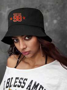 ROMWE Grunge Punk 1pc Fashionable Black English Numeral Pattern Sun Protection Bucket Hat For Women - Multicolor - View 3