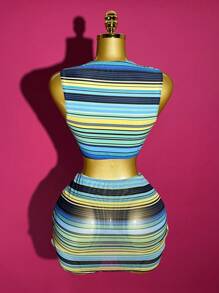 Slaydiva 2 Pieces Striped Swimwear Set - Style A, Fashionable For Summer, Tank Tops - Multicolor - View 2