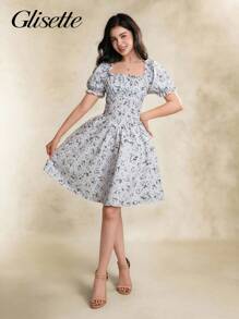 Elegantes Sommerkleid mit Puffärmeln und Blümchenmuster für Teenager Mädchen