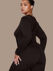 MUSERA Tricou sport elastic cu mânecă lungă, mărime plus, mulat, stil vacanță, elegant, casual, toamnă iarnă toamnă