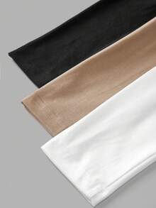 SHEIN EZwear 3 件套大码女式黑色、卡其色、白色圆领长袖修身长款 T 恤套装，休闲，适合秋冬季 - 彩色 - 查看 12