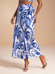 MIRENZI 热带波西米亚印花沙滩罩裙 女式休闲夏季度假纱笼裙 - 寶藍色 - 查看 5