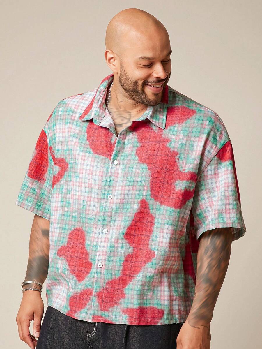 EASEVO Camisa xadrez casual masculina plus size de manga curta, adequada para o verão - Multicolorido - Ver 1