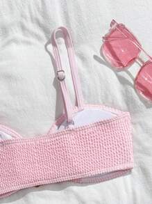 SHEIN Girl's Minimalist Apricot Color Bikini Set, With Starfish Decor, Suitable For Vacation, Beach, Swimming Summer Holiday - Pink - View 5