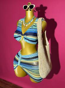 Slaydiva 2 Pieces Striped Swimwear Set - Style A, Fashionable For Summer, Tank Tops - Multicolor - View 4
