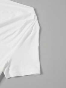 Ellevyn Camiseta de mujer casual de cuello asimétrico arrugado, para el verano - Café integral - Ver 10