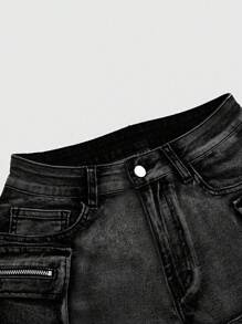 ROMWE Grunge Punk 夏季破洞低腰迷你牛仔短裤，朋克街头风 - 黑色 - 查看 4