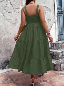 Breezaya 加大码纯色A字型吊带长裙女装 - 軍綠色 - 查看 2