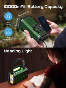 Teckwe 10000mAh 应急收音机，太阳能收音机手摇收音机 NOAA AM FM 气象收音机，3 种充电方式，手电筒和阅读灯，SOS 警报和移动电源手机充电器，适用于室内外露营应急露营必需品