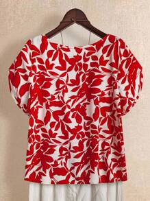 EMERY ROSE 加大码不对称领口全印花优雅短袖衬衫 - 彩色 - 查看 2