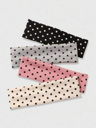 Kawaii 4pcs Retro Polka Dot Headbands, Soft Comfortable Casual Versatile Women Sports/Exercise/Running/Yoga Hair Accessories