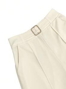 SHEIN Pantalon droit décontracté pour femmes, de couleur unie, avec rayures en forme de cure-dents sur les poches