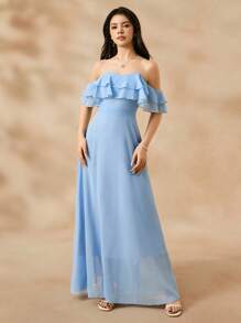 SHEIN Elegant Wedding Flower Girl Dress, Chiffon Ball Gown Dress For Teens, Middle-Large Children, Girls Formal Party Dress, Navy Blue - Blue - View 6