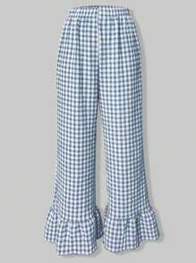 INAWLY Women's Plaid Wide Leg Loose Casual Pants, Versatile Fall Cloth For Women - Blue - View 3