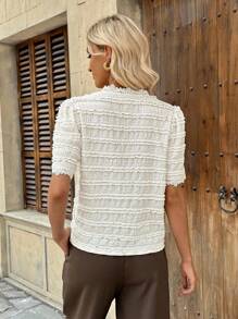 Pariaura Áo cánh thanh lịch tay ngắn cổ chữ V phối ren phía trước cơ chế mở vạt vải màu mơ xuân hè cho nữ - trắng - Xem 2