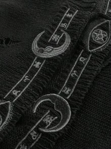 ROMWE EDITION Boho Goth Style Mystical Embroidered Hooded Cropped Tasseled Knitted Sweater For Women