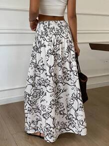 Livesso Saia Floral Ditsy Evasê, Saia Casual de Verão para Férias, Looks Boho de Férias para Mulheres - Preto - Visão 2