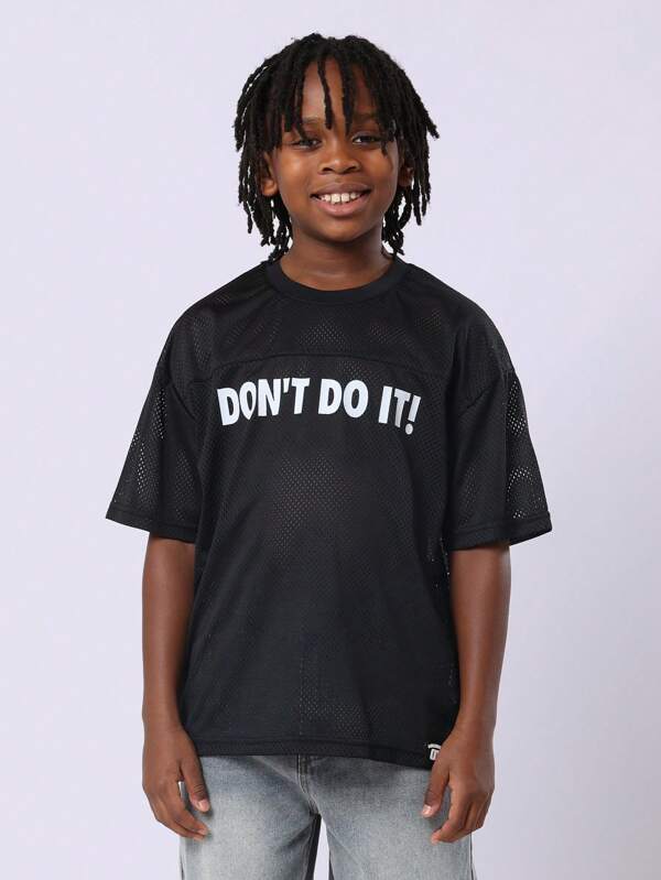 SUMWON Tricou de baschet cu plasă, stil jerseu, activ pentru tineri, sport, streetwear, slogan Don't Do It, plasă cu panou supradimensionat, vară, băieți, top de performanță cool