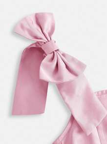 SHEIN 少女优雅缎面蝴蝶结细肩带派对连衣裙，粉色 - 粉色 - 查看 4