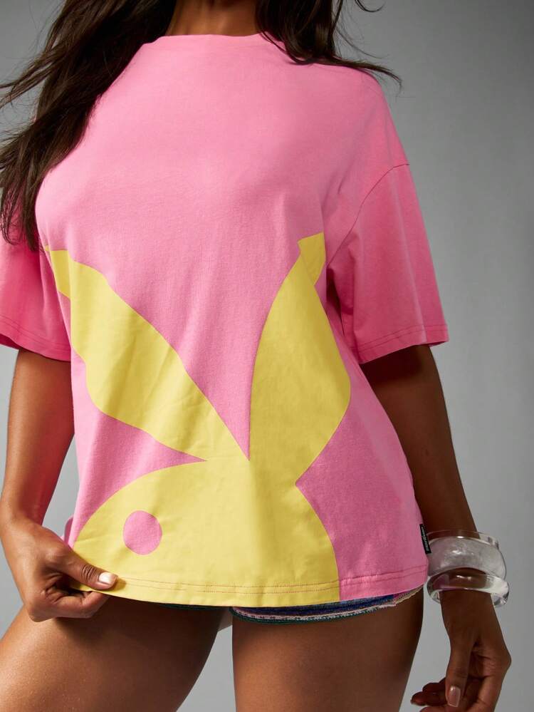 Missguided x Playboy Oversized Casual Bunny Graphic Print T-Shirt Summer Spring Festival Lounge Aesthetic Streetwear Basic T Shirt Apparel