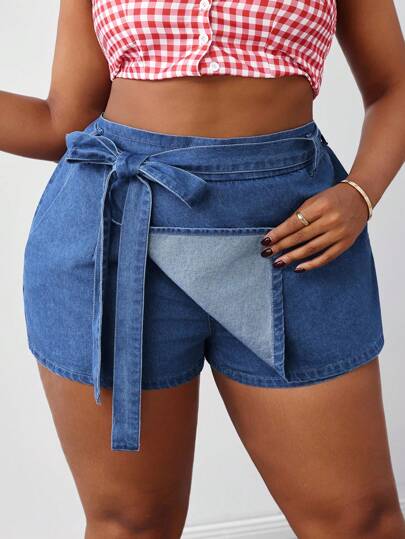 SHEIN Tall CURVE 大码女式围裹式休闲装夏季秋季女装秋装2000年代秋季风格乡村音乐会老货币街头服饰斯德哥尔摩风格商务休闲女装工作服女装外出机场装女士蓝色牛仔短裤，女式短裤牛仔短裤女式短裤沙滩短裤曲线短裙女式牛仔短裙夏季