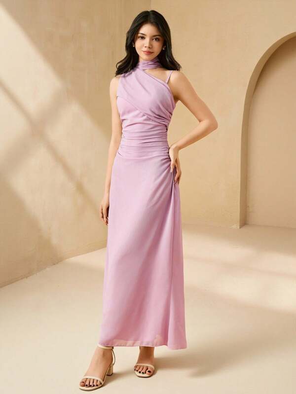 Solid Color Minimalist Sleeveless Chiffon Dress For Teenagers
